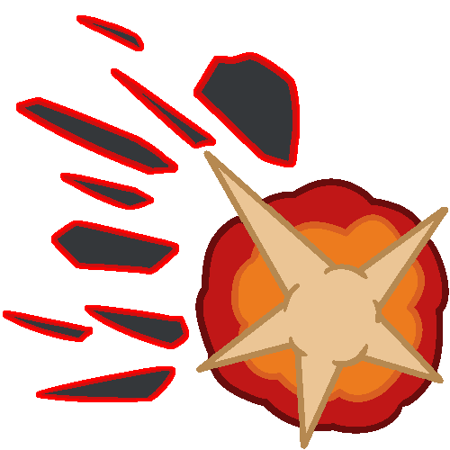 A series of gray, pointed shards shooting out from an explosion in the lower right corner. the shards are outlined in red 